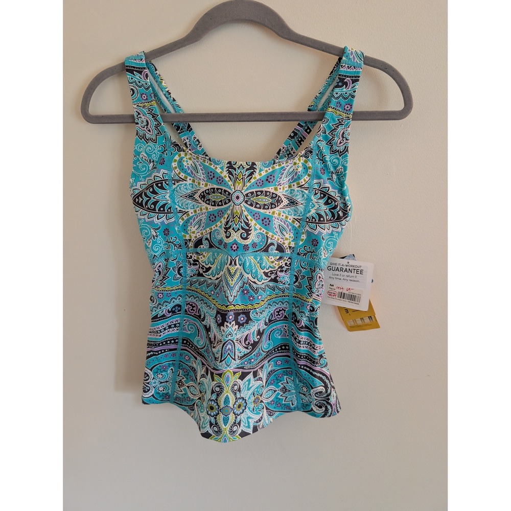 Athleta Point Break Shoreside Tankini Top Turquoise Paisley Blue Medium NWT